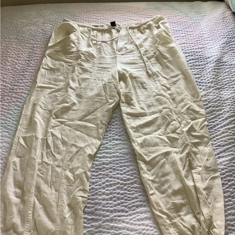 Lightweight Cream Drawstring Linen Pants